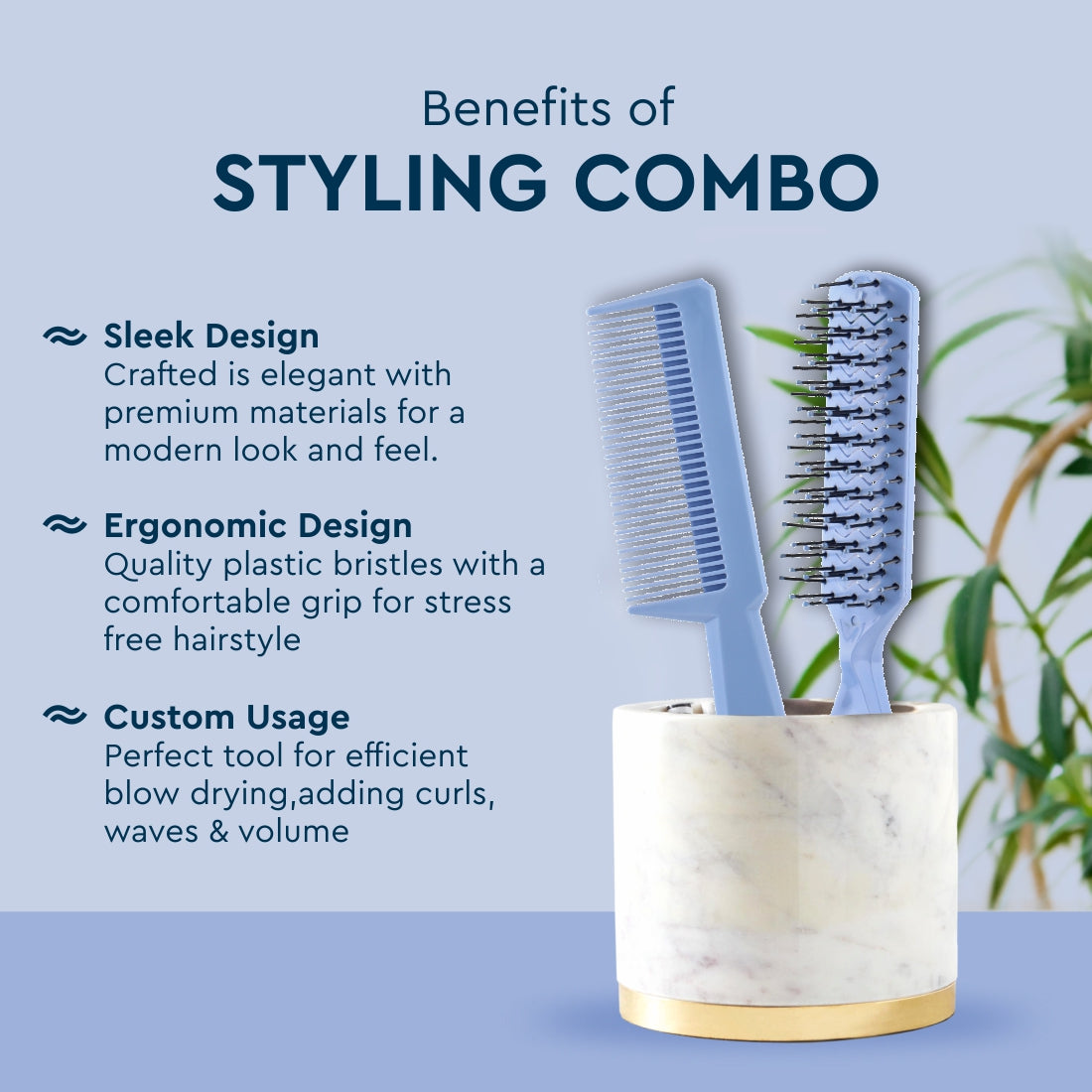 Santorini Hues Styling Combo (Vent Hair Brush & Hair Comb)