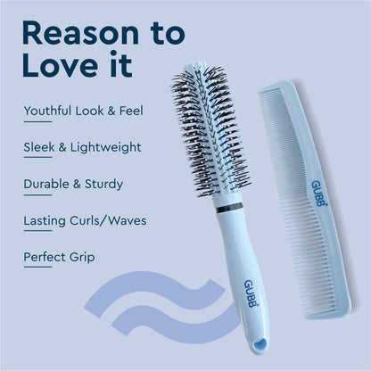 GUBB GROOMING COMBO 1N ROUND HAIR BRUSH + HAIR COMB (SANTORINI HUES) GB-LH-037