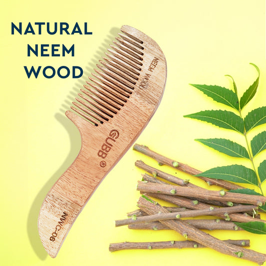 Small Neem Wood Hair Comb With Handle