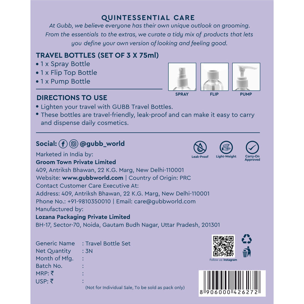 TRAVEL BOTTLES SET OF 3