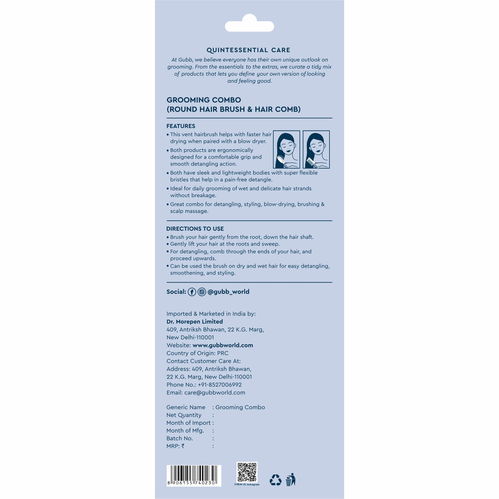 Santorini Hues Styling Combo (Round Hair Brush & Hair Comb)